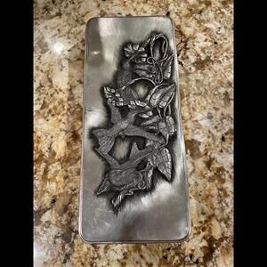 Metzke Tin Box Pewter Lid‎ Hummingbird Vintage 9.5”x4”x1.5”
